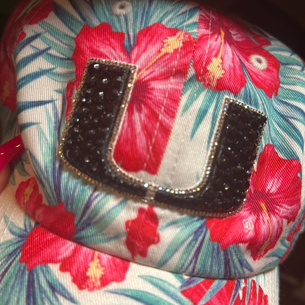 Swarovski crystal embellished UM adjustable flower print hat